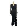 Sexy Bodycon Maxi Dress for Women V Neck Long Sleeve Mesh Sequin Dress Ruffle Side Split Wedding Guest Cocktail Party Dress