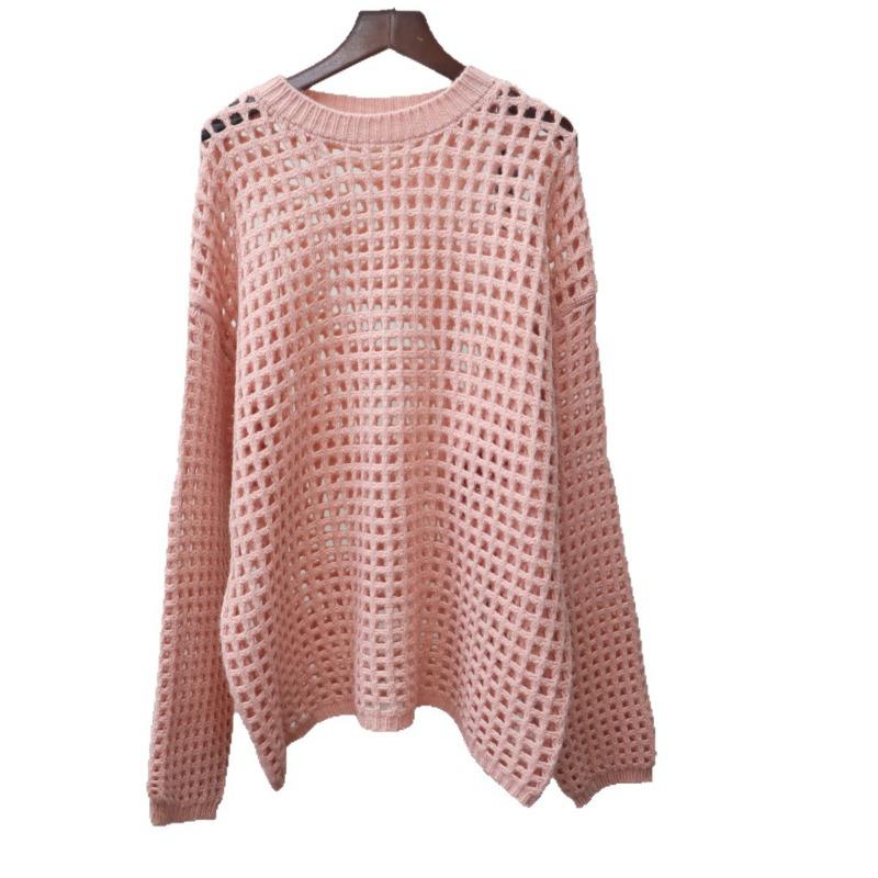 Hollow Thin Knitted Sweater Top Early Autumn New Loose and Thin Lazy Wind Sweater Pullover Woman