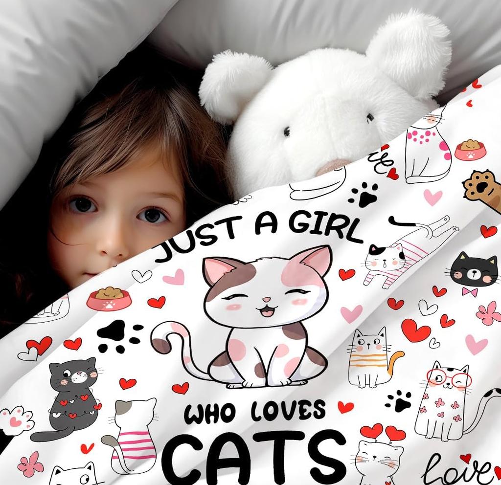 VIKAMA Cat Mom Blanket - A Gift For Pet Lovers From Just A Girl Who Loves Cats - Soft And Skin-Friendly Flannel Animal Pattern