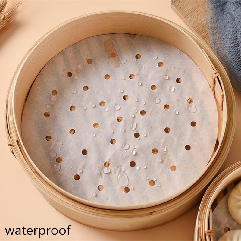 100Pcs Bamboo Steamer Papers Non-Stick Steamer Mat Oil Paper Air Fryer Paper Waterproof Reusable Steamer Liners Baking Utensils