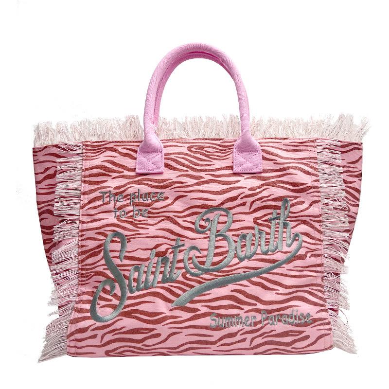Straw Mat Beach Bag Fringed Handbag Canvas Denim Tote Bag Travel Versatile Large-capacity Handbag