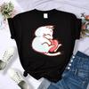 Embrace The Red Heart White Cat Printed Women T-Shirt Hip Hop Soft T Shirts All-Match Y2K Clothing O-Neck Casual Streetwear