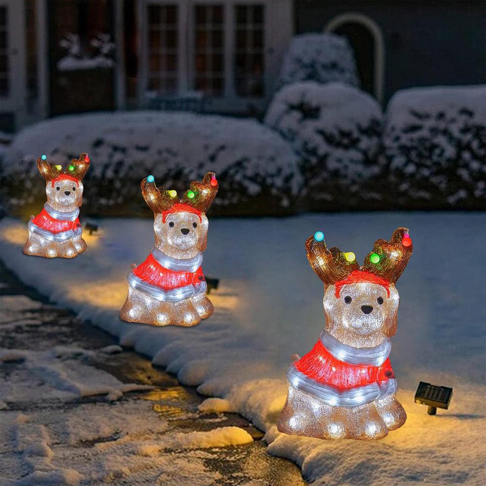 Winter Dog Decoration Waterproof Bright Lights Puppy Ornament Wearing Xmas Hat Acrylic for Home Garden Front Pathway Walkway