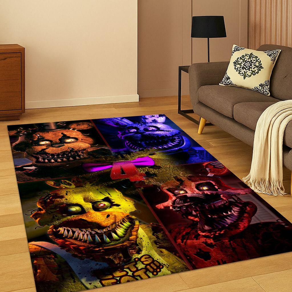 3D F-FNAF Game Cartoon Carpet Rug for Bedroom Living Room Sofa Doormat Home Decor,Kids Game Area Rug Non-slip Christmas Gift