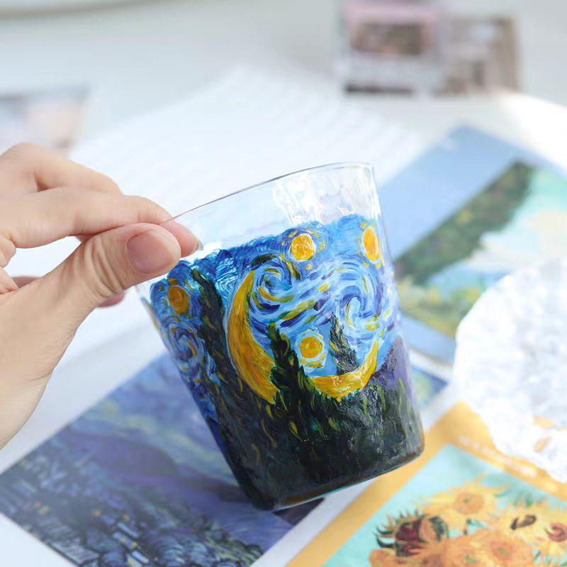 Rainbow Sheen Hand-Painted Glass Cup - Bling Design for Summer