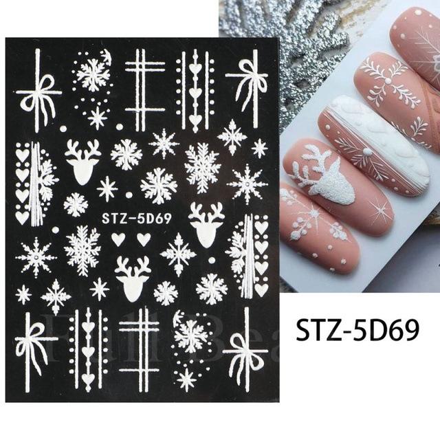 5D Christmas Adhesive Embossed Nail Sticker Decal Snowflake Nail Art Decoration