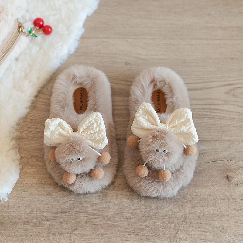 Children Furry Slippers Fashion Girls Home Cartoon Dust Bunnies Indoor Plush Slippers Kids Warm Winter Shoes Anti-Slippery
