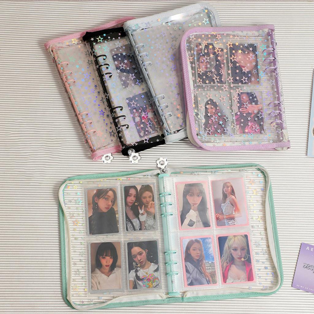 A5 Laser Star Zipper Binder Collect Book Refill Organizer DIY Journal Diary Transparent Kpop Idol Photo Album Kawaii Stationery