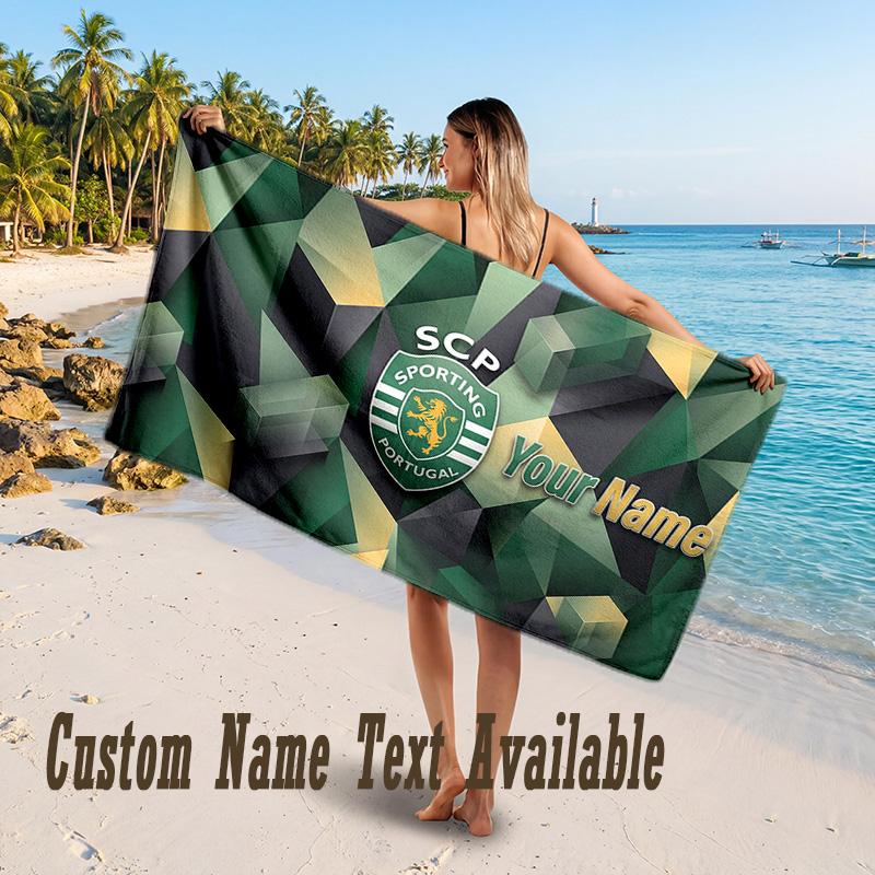 Sporting CP Design Beach Towel Custom Text Large Towel for Beach Vacation