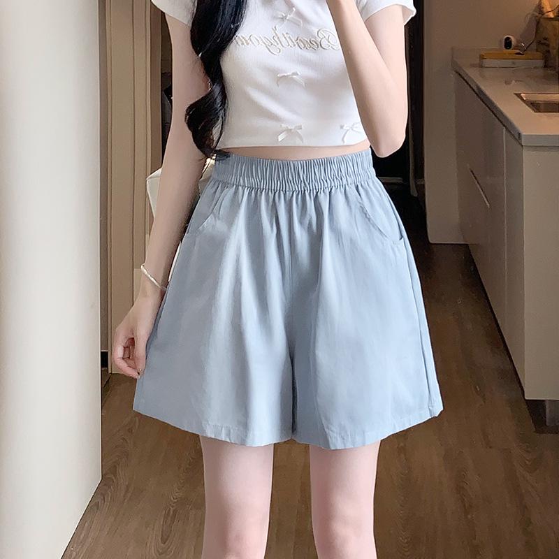 Women's Apricot High-Waist Cotton Linen Cargo Shorts - Summer 2025 Collection: Casual Wide-Leg Mid-Length Design