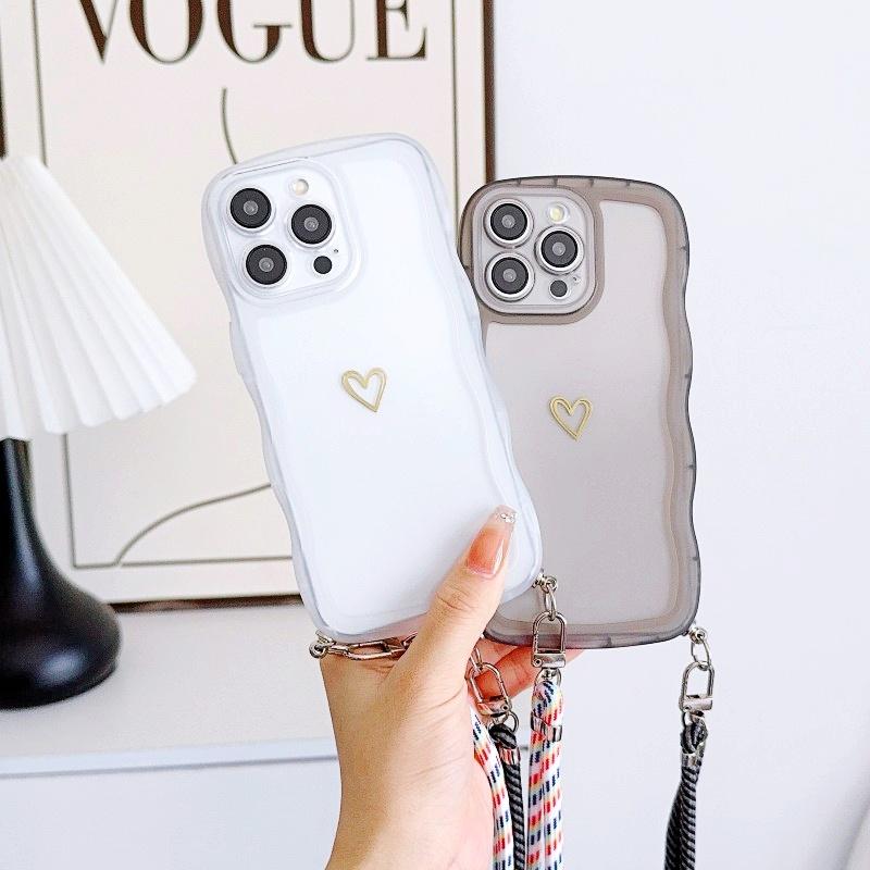 Fashion Lanyard Case For iPhone 17 Pro Max 14 12 11 13 15 16 Plus Air 16E 17E Shockproof Crossbody Cord Strap Wave Clear Cover