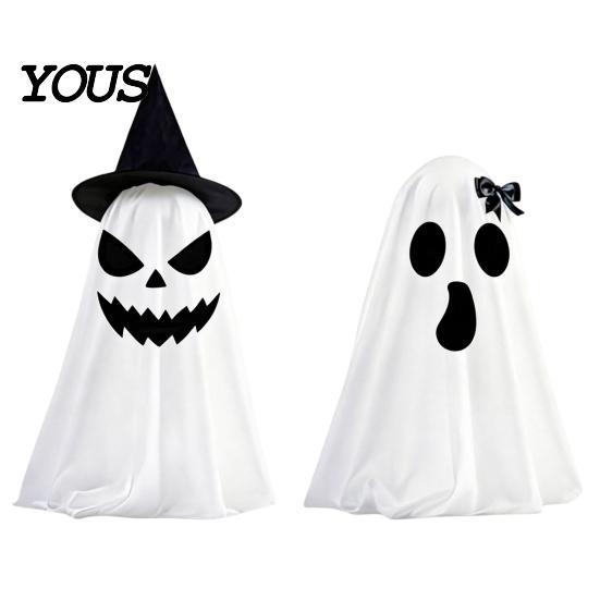 Halloween Ghost Decor Decoration, Indoor Tabletop Standing with Witch Spooky White Ornament Hat/Bow for Mantel Dining Table Party Home