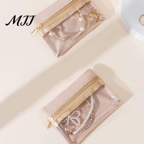 Portable Accessory Pouch Jewelry Storage Bag, Flannel Organizer Case with Transparent Window And Stain Resistant Fabric Smooth Zipper, Compact