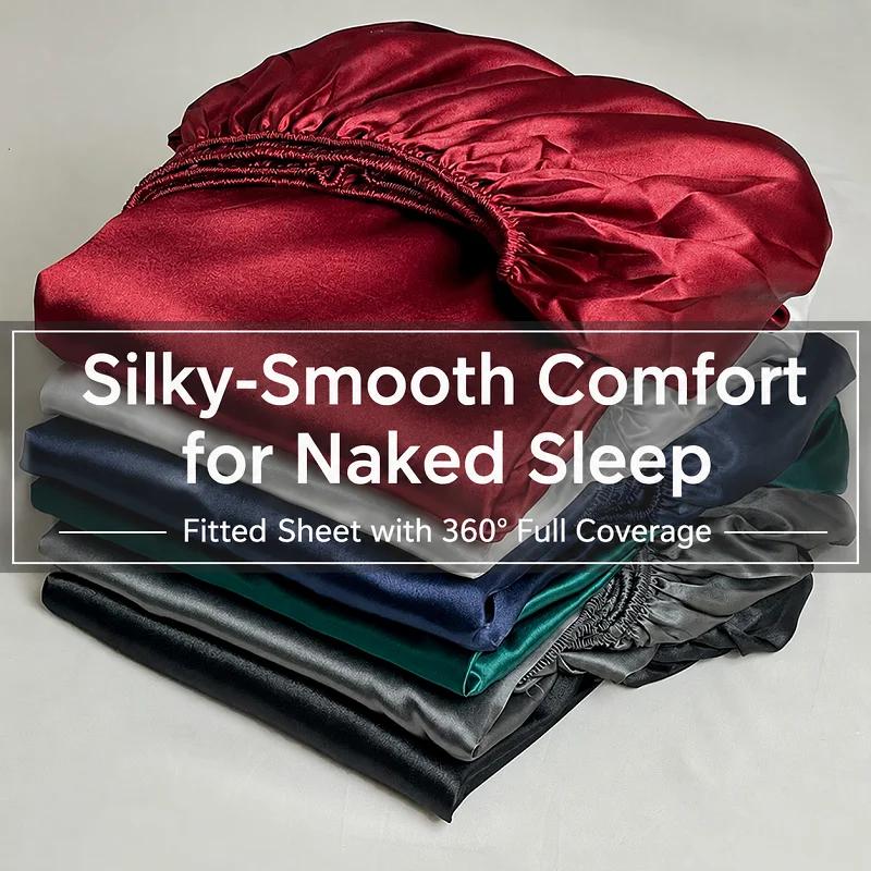 3PCS/1 Set Luxury Satin Fitted Sheet Set Satin Elastic  Silk Bed Cover Sheet Solid Mattress Cover 1 Bed Sheet with 2 Pillow Cover