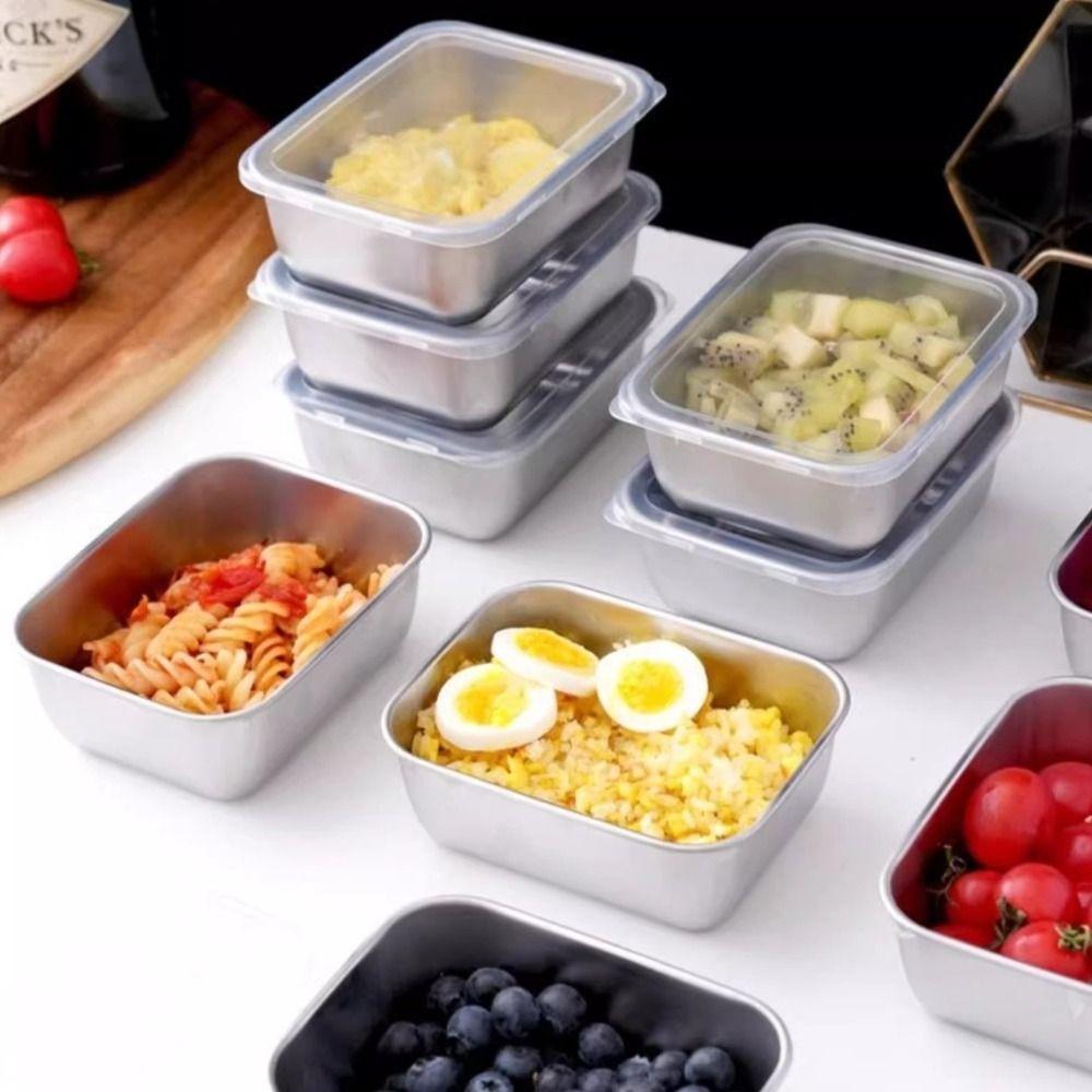 6Pcs with Lid Preservation Box Convenient Food Grade Sealed Box Stainless Steel Food Plate  Kitchen