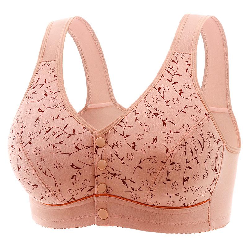 Plus Size Cotton Bra for Mature Women Soft Thin Cup Front Closure Wireless Tank Top Printed Bra Comfortable Full Coverage Supportive Underwear
