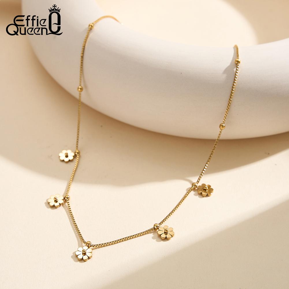 EFFIE QUEEN Stainless Steel Classic Flower Necklace Cute Flower Charm Clavicle Neck Chain Waterproof Wedding Jewelry STKN28