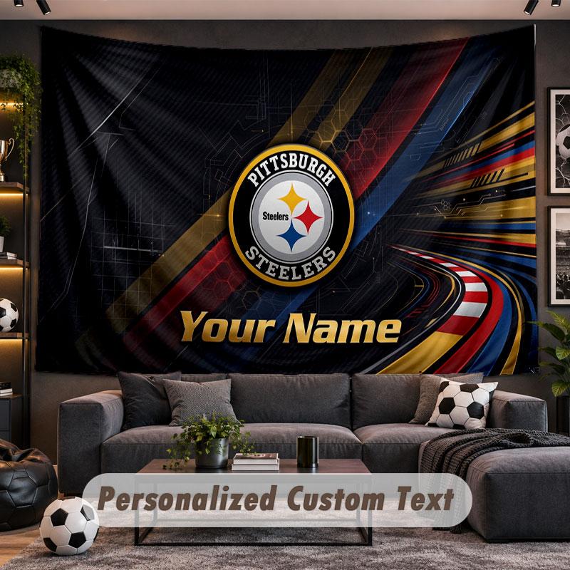 Wall Hanging Tapestry Custom NamePittsburgh Steelers Pattern Personalized Printed Fabric Wall Decor