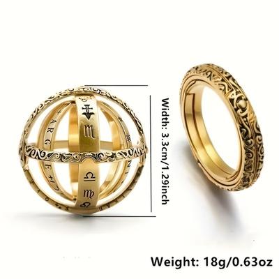 Bague Sphère Armillaire Rétro Transformable, Bague Zodiaque Céleste Or & Argent, Bijou Constellation Rotatif Cadeau