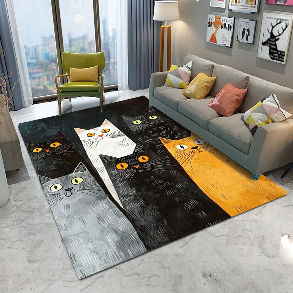 Abstract Art Cute Cat Kitten Carpet Living Room Sofa Bedroom Study Kitchen Entrance Door Mat Non-slip Cool Home Decoration Rug