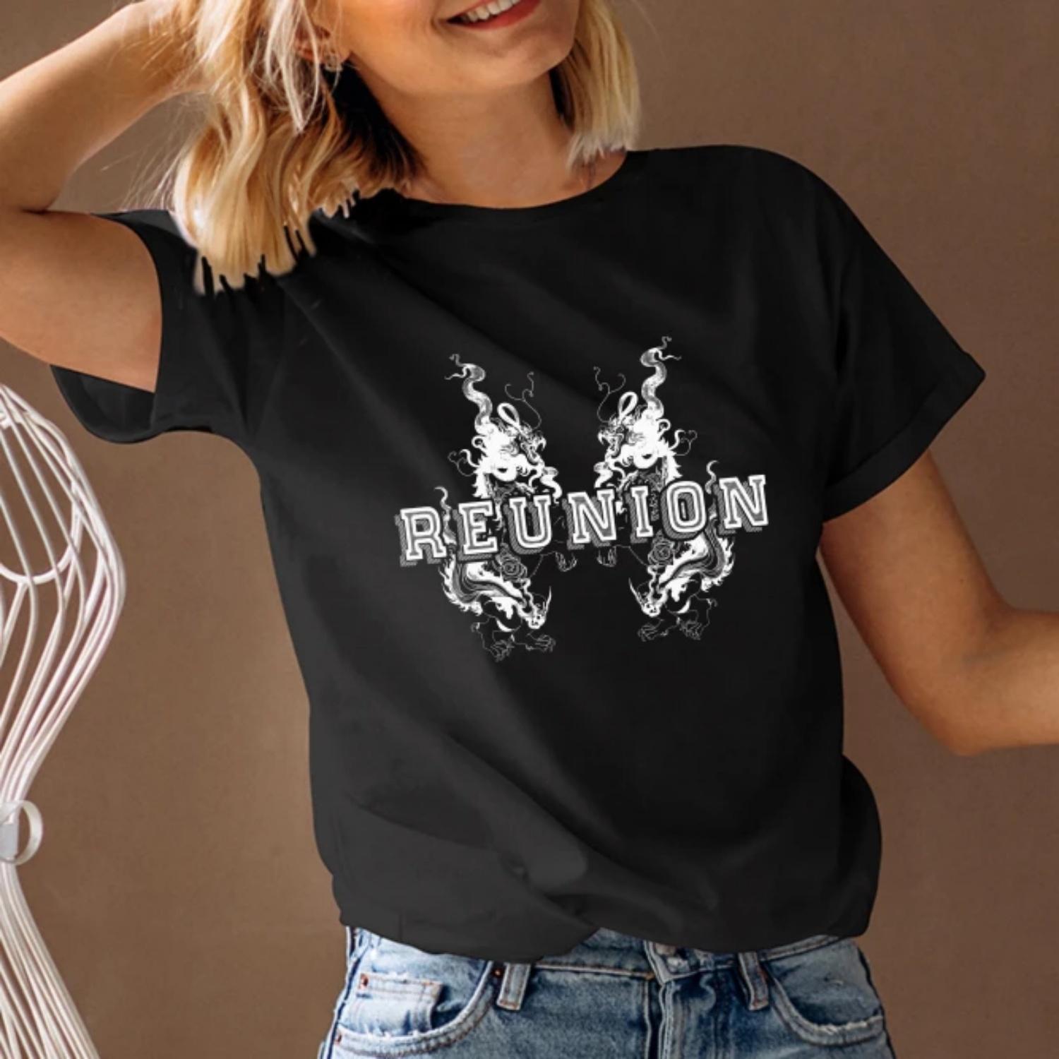 Women s T-Shirt Short Sleeve Round Neck Y2K Graphic Reunion Tee Streetwear Trendy 2023 Fast Ship S чёрный