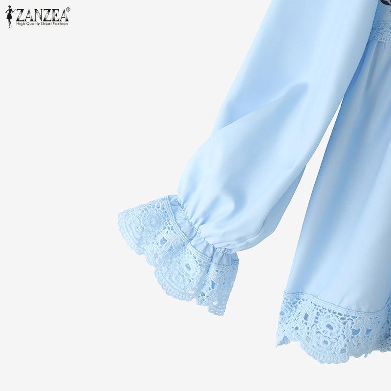 ZANZEA Women Casual Round Neck Long Sleeve Loose Print Blouse