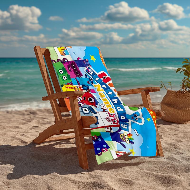Custom Name Ultra-Soft Beach Towel with Numberblocks Theme,Ideal for Pool - Camping, Diving - Perfect Travel Essential, Vibrant Beach Towel.