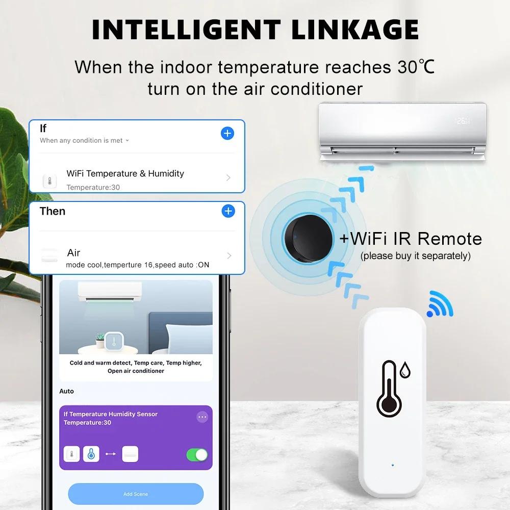 Multifunctional Wireless Temperature & Humidity Sensor Real-Time Home App Monitoring Voice Control Via Alexa & Google Assistant Thermometer for Home