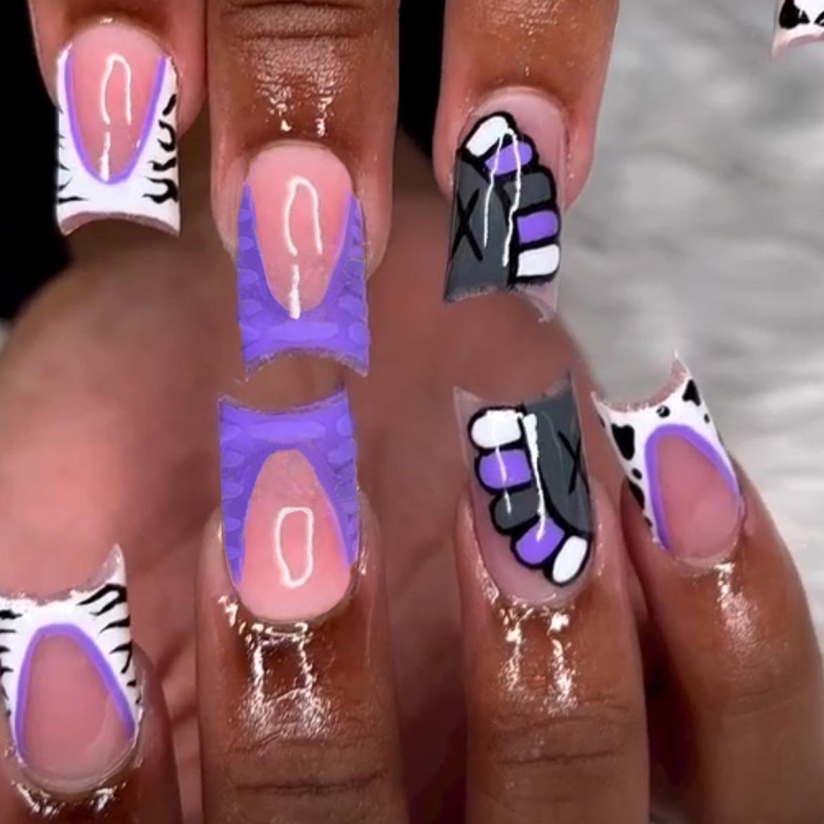 

Purple Cartoon Snail Armor Cow Stripe Press-on Nails – Cute, Stylish, Sweet & Cool