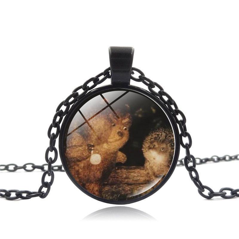 Vintage Igel Glas Cabochon Halskette mit langer Kette