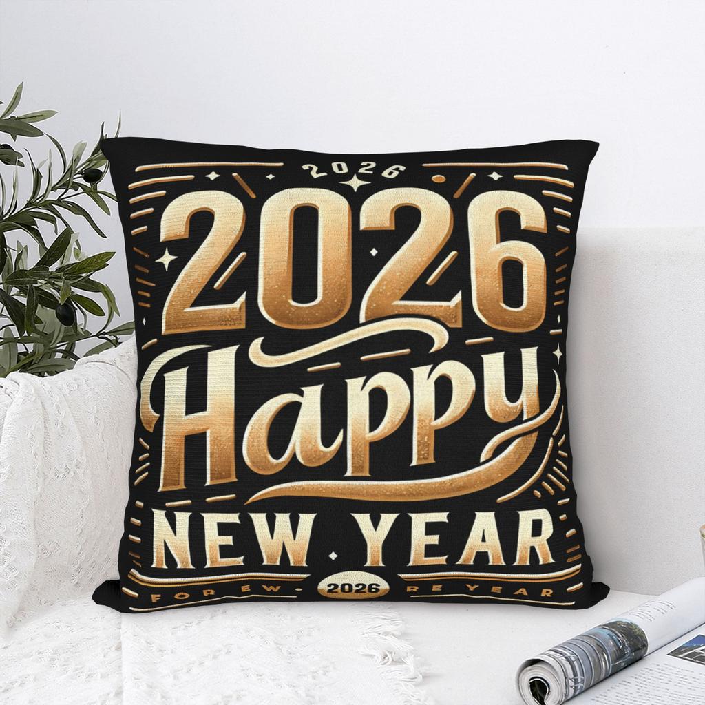 New Year 2026 Golden Pillow Cover Novelty Pillow Case For Wedding Party Home Decor Soft Cushion Cover Gift