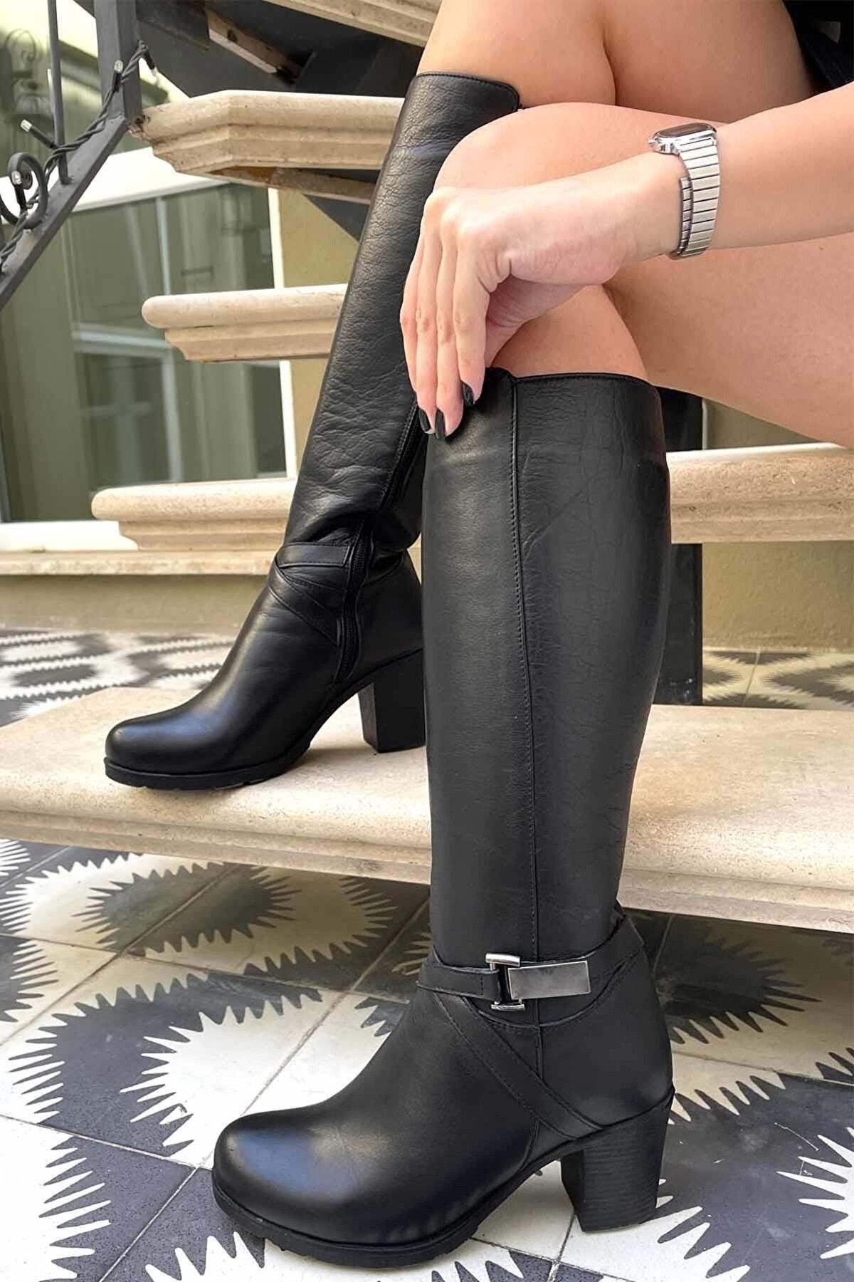 

Women Modern Stylish Fashion Boots Knee High Buckle Heel Boots Black 36