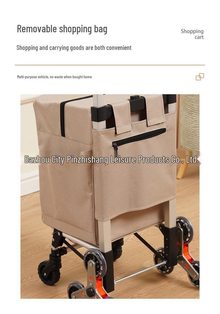 Compact Aluminum Stair-Climbing Shopping Cart with Cloth Bag and Pull Rod