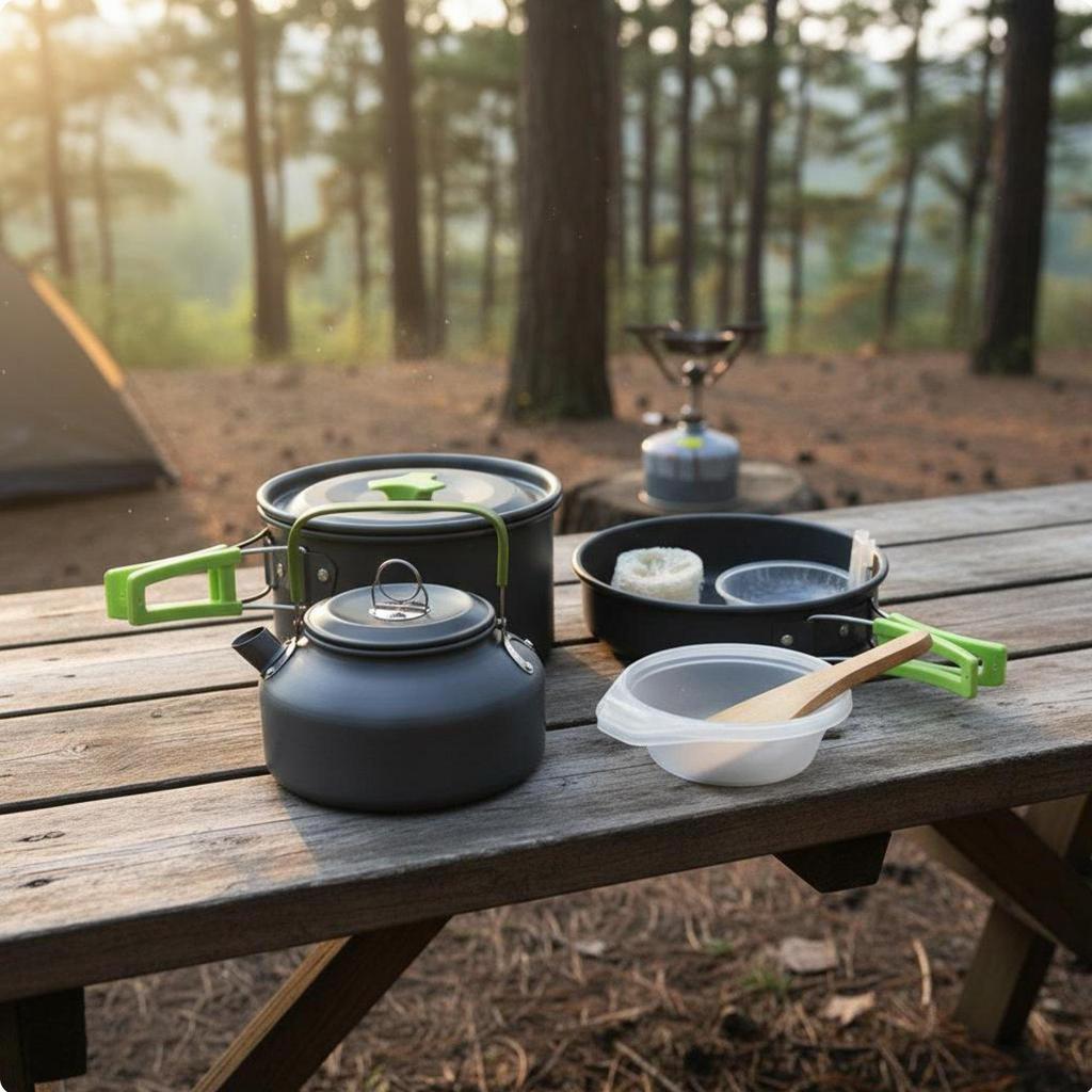 Outdoor Cook Set with Kettle High Temperature Resistant Portable Cooking Nesting Design