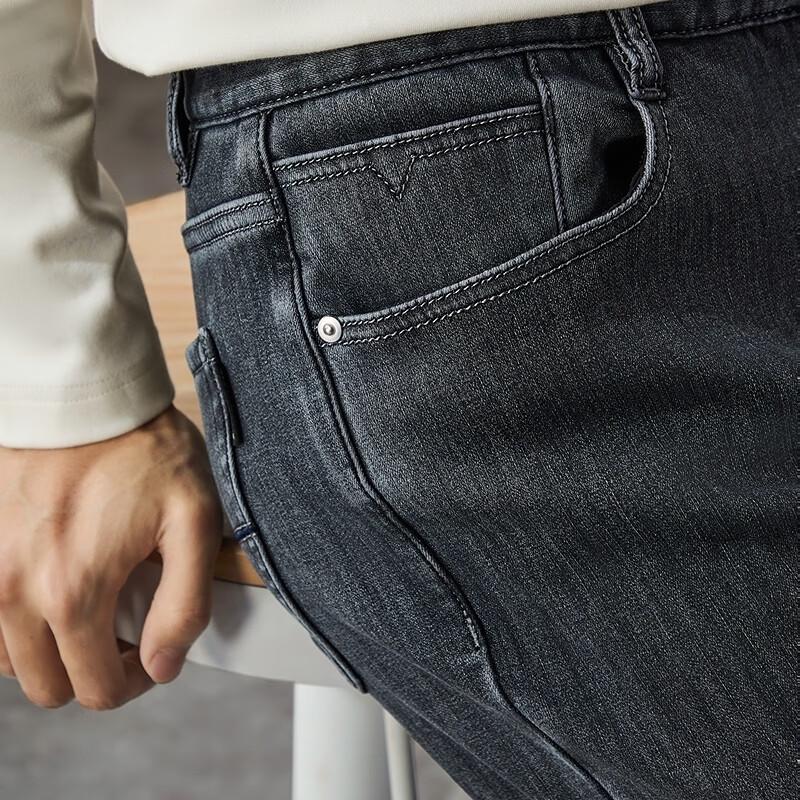 Qipai Men's Thermal Wool Blend Straight Jeans