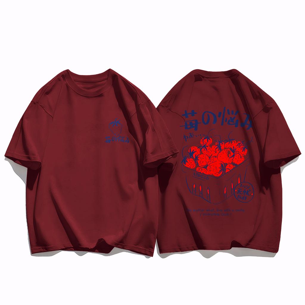 Art Text Strawberry Creative Women T-Shirt Loose Hip Hop Streetwear Fashion New Clothing Female All-Mtach Comfortable Cotton Top