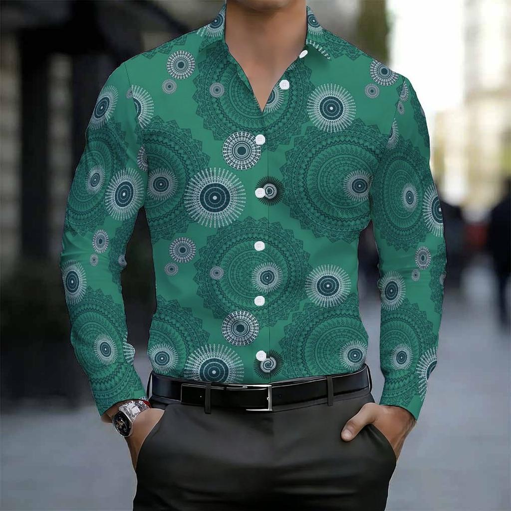 Chemise Homme à Col Jaune Imprimé Cachemire Diamant Floral Multicolore Manches Longues Boutonnée