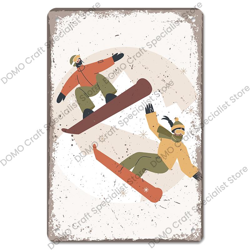 Alpines Skifahren Poster Metallschilder Platte Retro Berg Extremsport Snowboards Metall Blechschild für Ski Club Bar Pub Wanddekoration