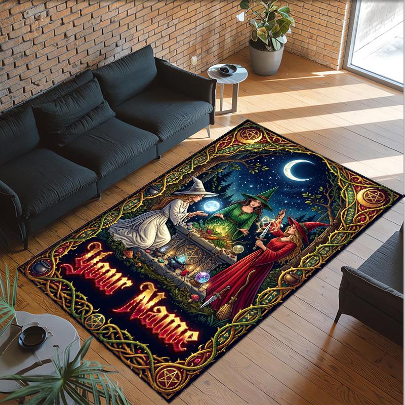 Witchcraft Theme Crystal Velvet Rug Personalized Custom Name Text Soft Floor Mat Home Decor