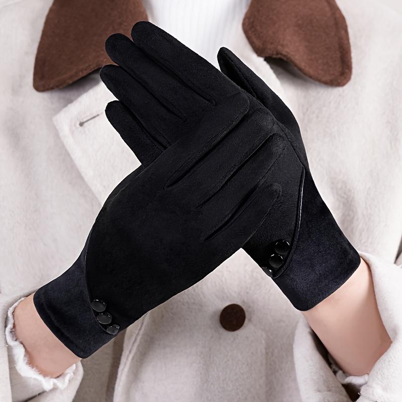 Women's Winter Touchscreen Gloves - Thickened Windproof Cold-Proof Hand Warmers with 3-Button Wrist Closure, Fingers for Smartphone Use
