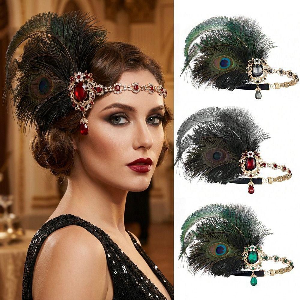 Vintage Gatsby Style Feather Headband Fascinator Masquerade Hair Band Makeup Party
