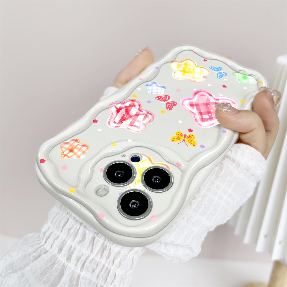 Cartoon Pattern Cream Texture Casing Wavy Edge Soft Silicone Cover Phone Case for IPhone Samsung Huawei Honor Xiaomi Redmi Infinix Tecno