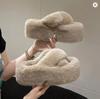 Mulher Peludo Senhoras Pele Sintética Luxo Fofo Pelúcia Pantufa Casa Macio Fuzzy Menina Plataforma Interior Raso Casual Sabot Bico Redondo Inverno