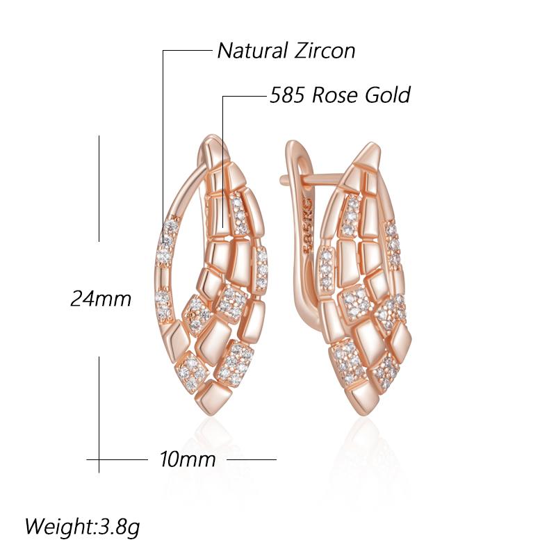 Rose Gold Color Ethnic Bride Drop Earrings For Women Hollow Pattern Natural Zircon Accessories Daily Fine Jewelry