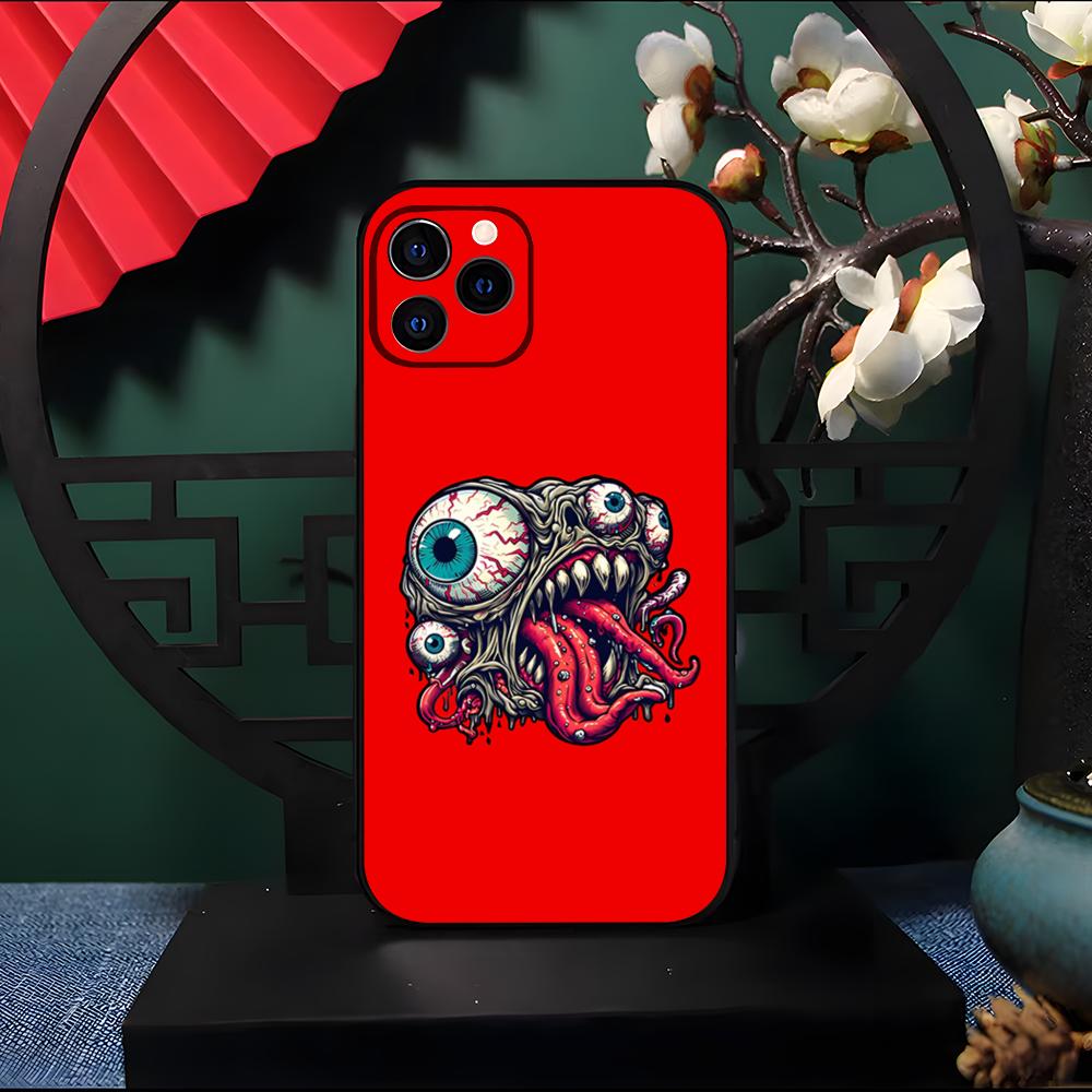 Neon Eyed Brain Alien Monster Phone Case For IPhone 17 Pro Max 16 15 14 Pro Max 13 11 Air Plus Silicone Cover