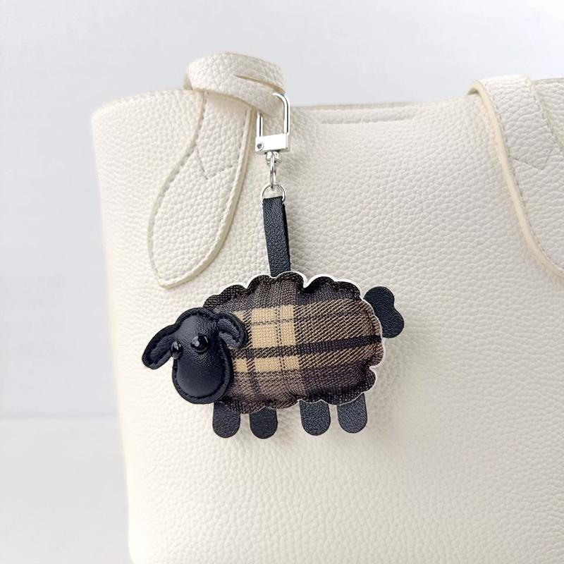 Yogodlns Keychain Bag Charm PU Leather Plaid Sheep Handmade Woven Rope Premium Cute Durable Phone Strap Purse Decoration Gift