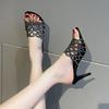 Cutout Rhinestone Stiletto High Heels Women's New Round Toe Open Toe Slip-on Anti-Slip Wear-Resistant Cool Slippers