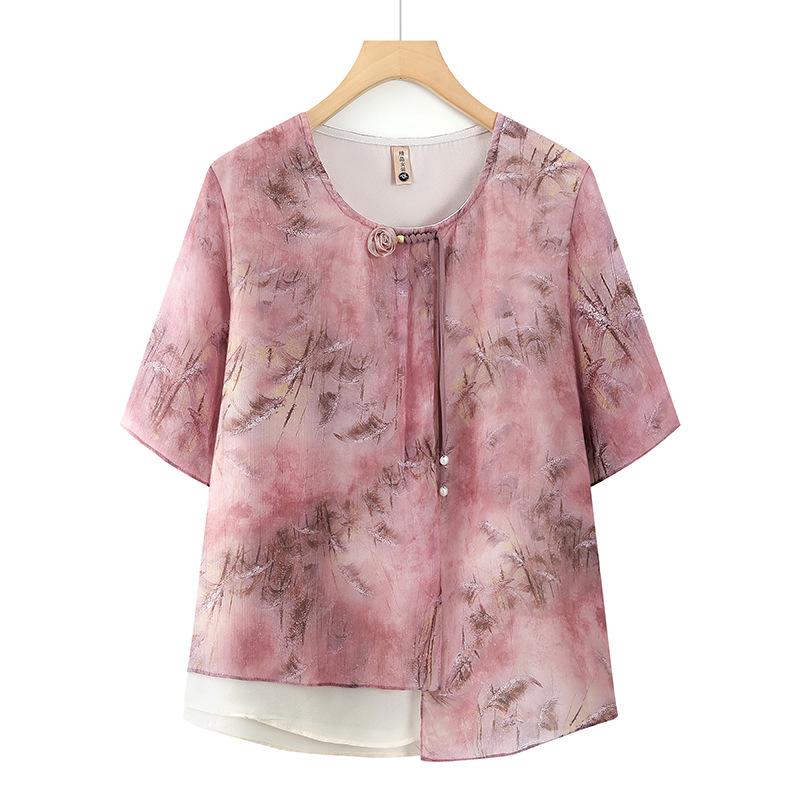 

Elegant Summer Chinese Style Top for Middle-aged and Elderly Women 5XL (recommended 145-160 jin) розовый
