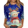 Ladies' Christmas Printed Fashionable Casual Seven Quarter Sleeved Round Neck Top
