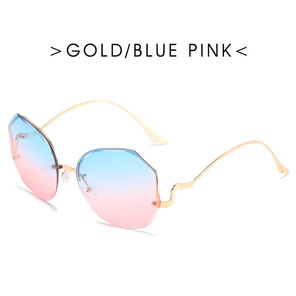 Gradient Fashion Sun Glasses Brand Designer Irregular Round Sunglasses Metal Curved Temples Female Rimless Oculos De Sol